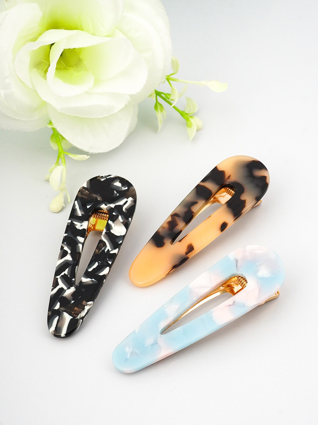 

Ferosh Women Black & Blue Set of 3 Printed Alligator Hair Clip