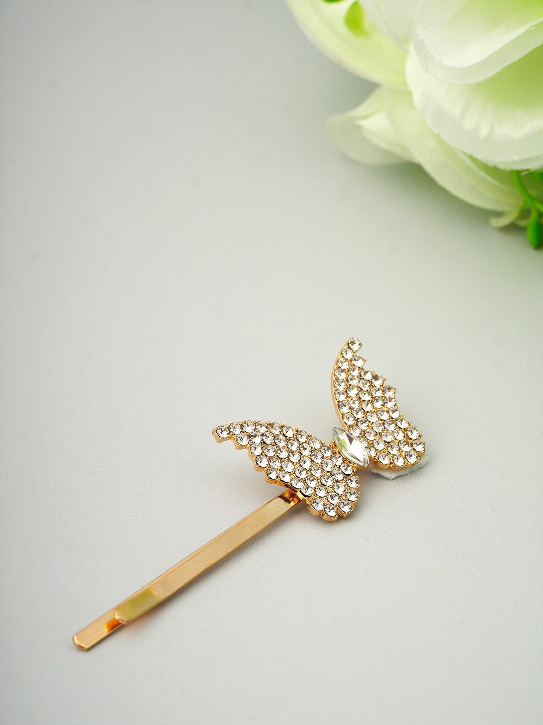 

Ferosh Women Gold-Toned & White Embellished Butterfly Bobby Pins