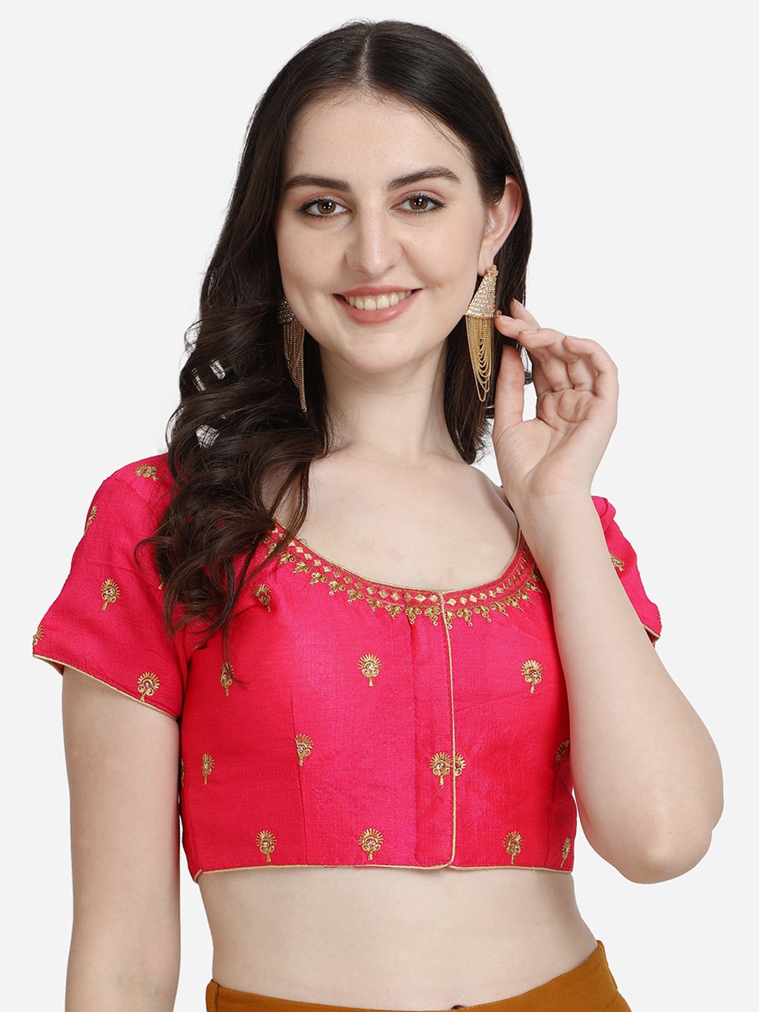 

Mesmore Women Pink Embroidered Saree Blouse