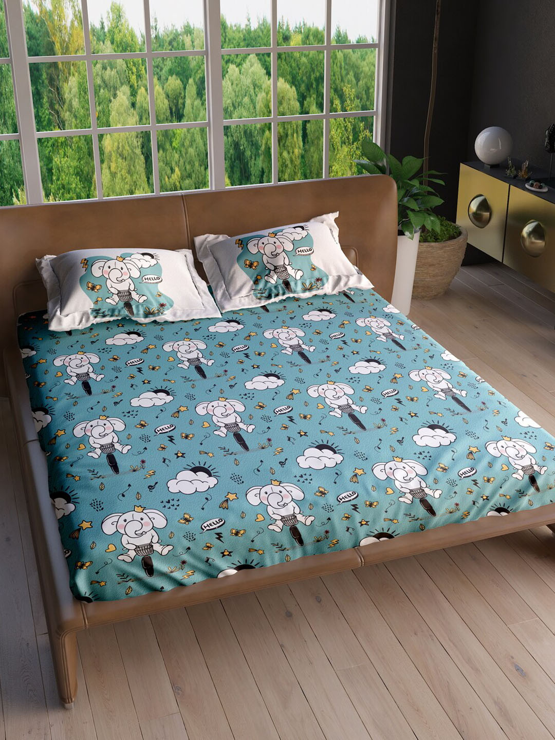 

LABHAM Blue & White Cotton 220 TC King Bedsheet with 2 Pillow Covers