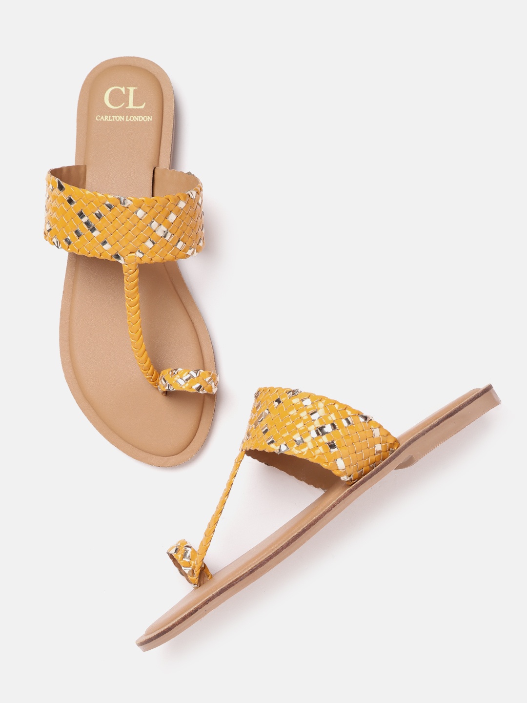 

Carlton London Women Mustard Yellow Basketweave One Toe Flats