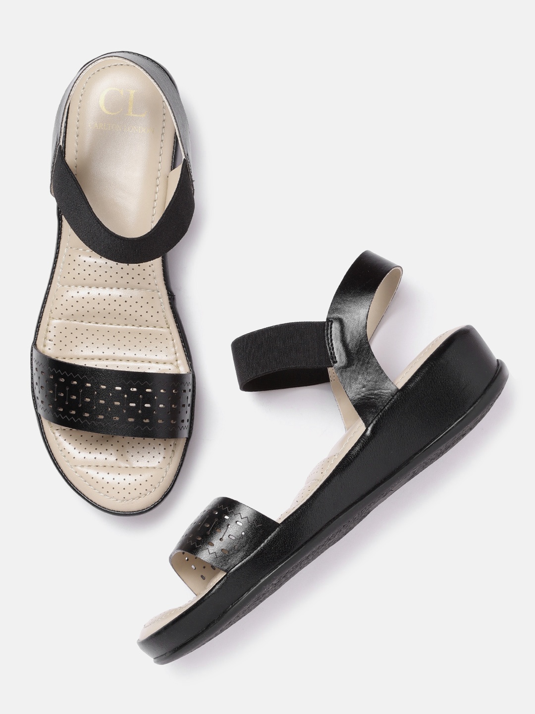 

Carlton London Women Black Textured Flatforms with Laser Cuts
