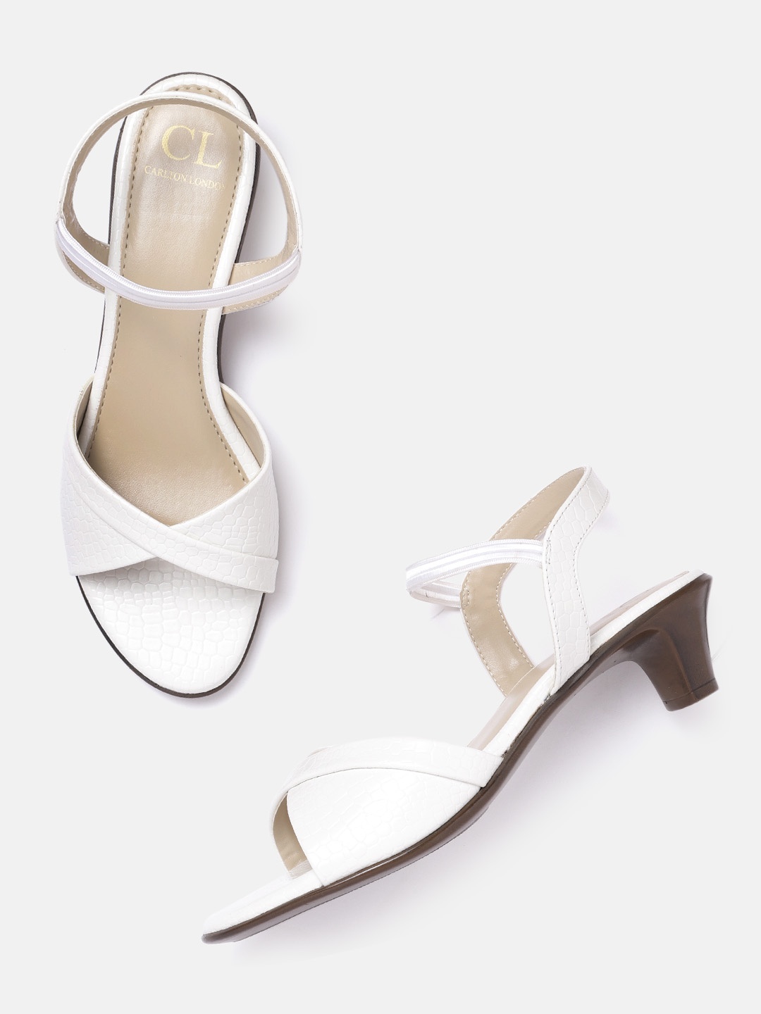 

Carlton London Women White Croc Textured Kitten Heels