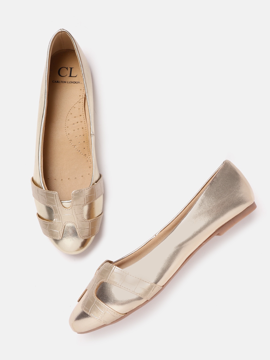 

Carlton London Women Gold-Toned Croc Textured Ballerinas