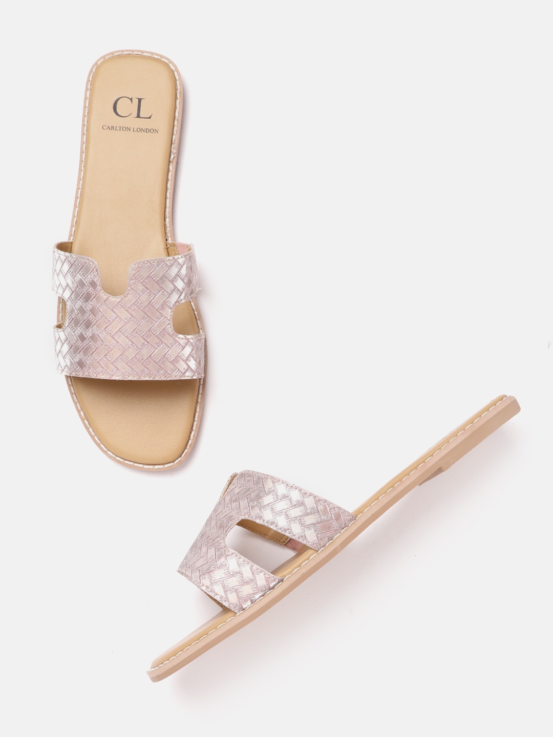 

Carlton London Women Rose Gold-Toned Basket Weave Print Cut-Out Shimmer Open Toe Flats
