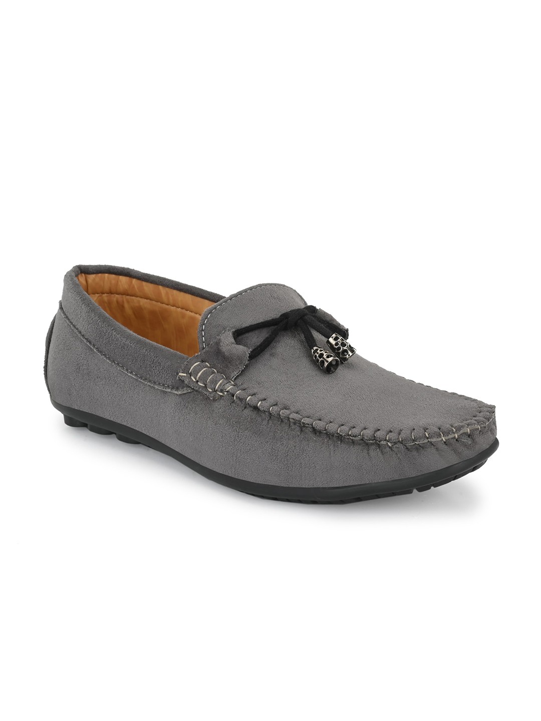 

Azzaro Black Men Grey Suede Loafers