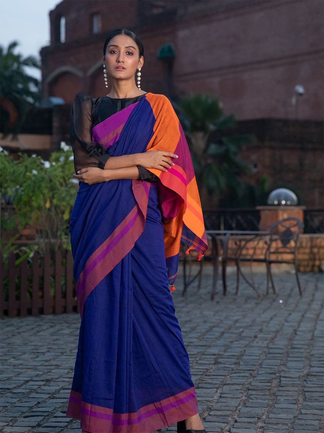 

BEATITUDE Blue & Purple Pure Cotton Saree