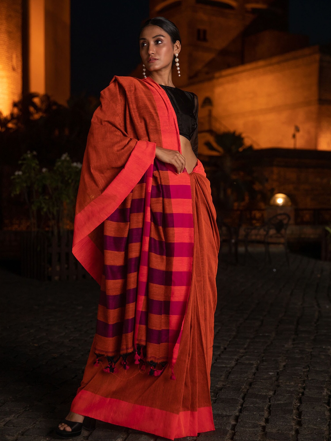 

BEATITUDE Orange & Pink Pure Cotton Saree