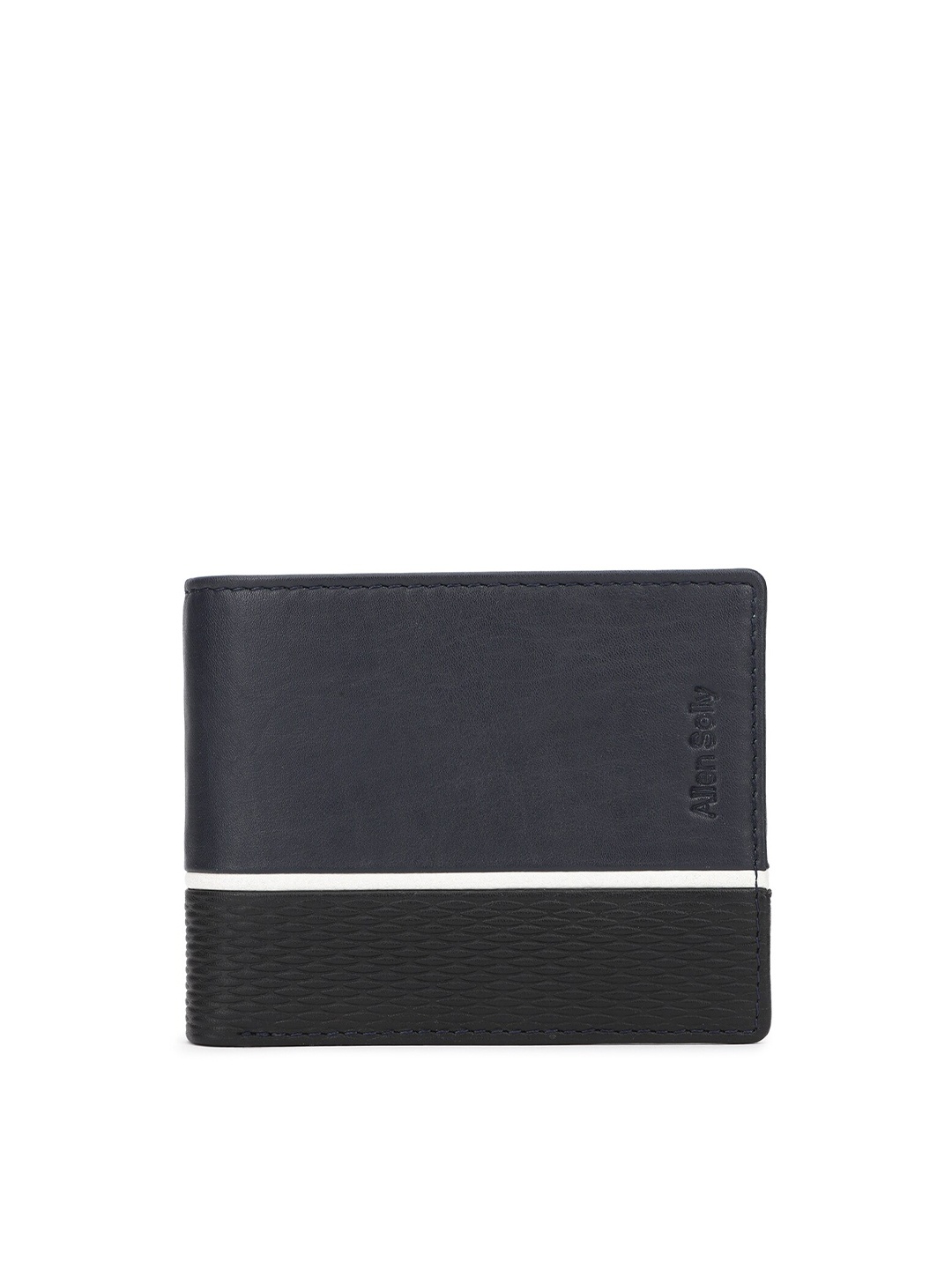 

Allen Solly Men Navy Blue & Black Textured Leather Two Fold Wallet