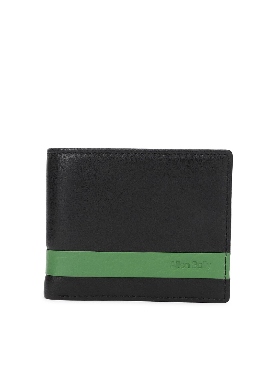 

Allen Solly Men Black & Green Striped Leather Two Fold Wallet