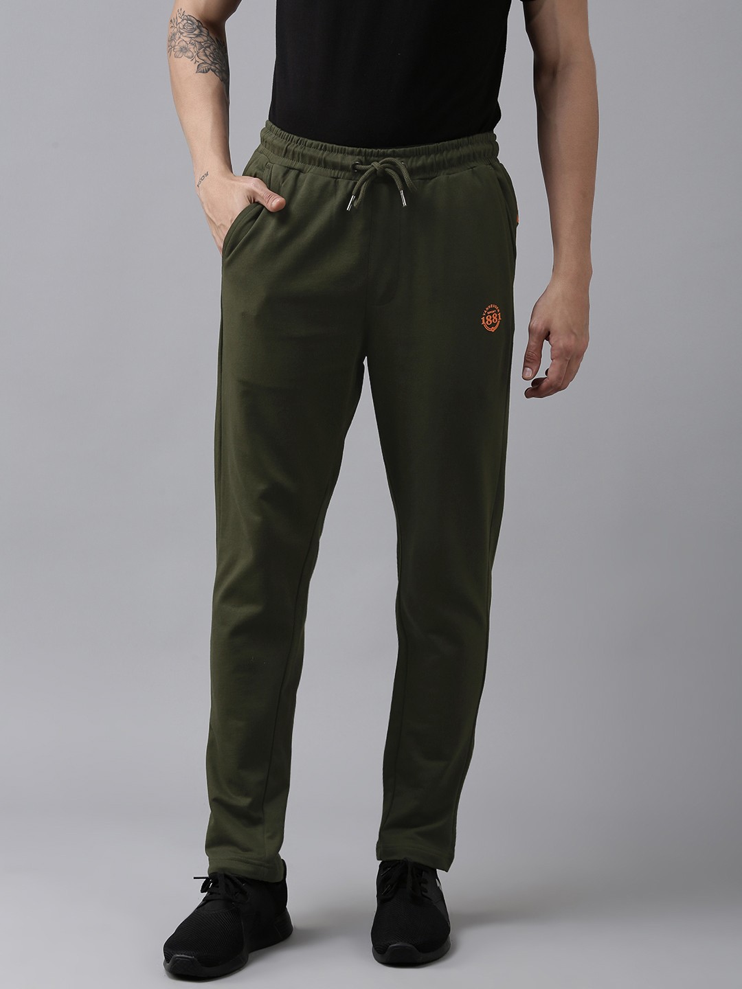 

Van Heusen Sport Men Olive Green Printed Pure Cotton Track Pant