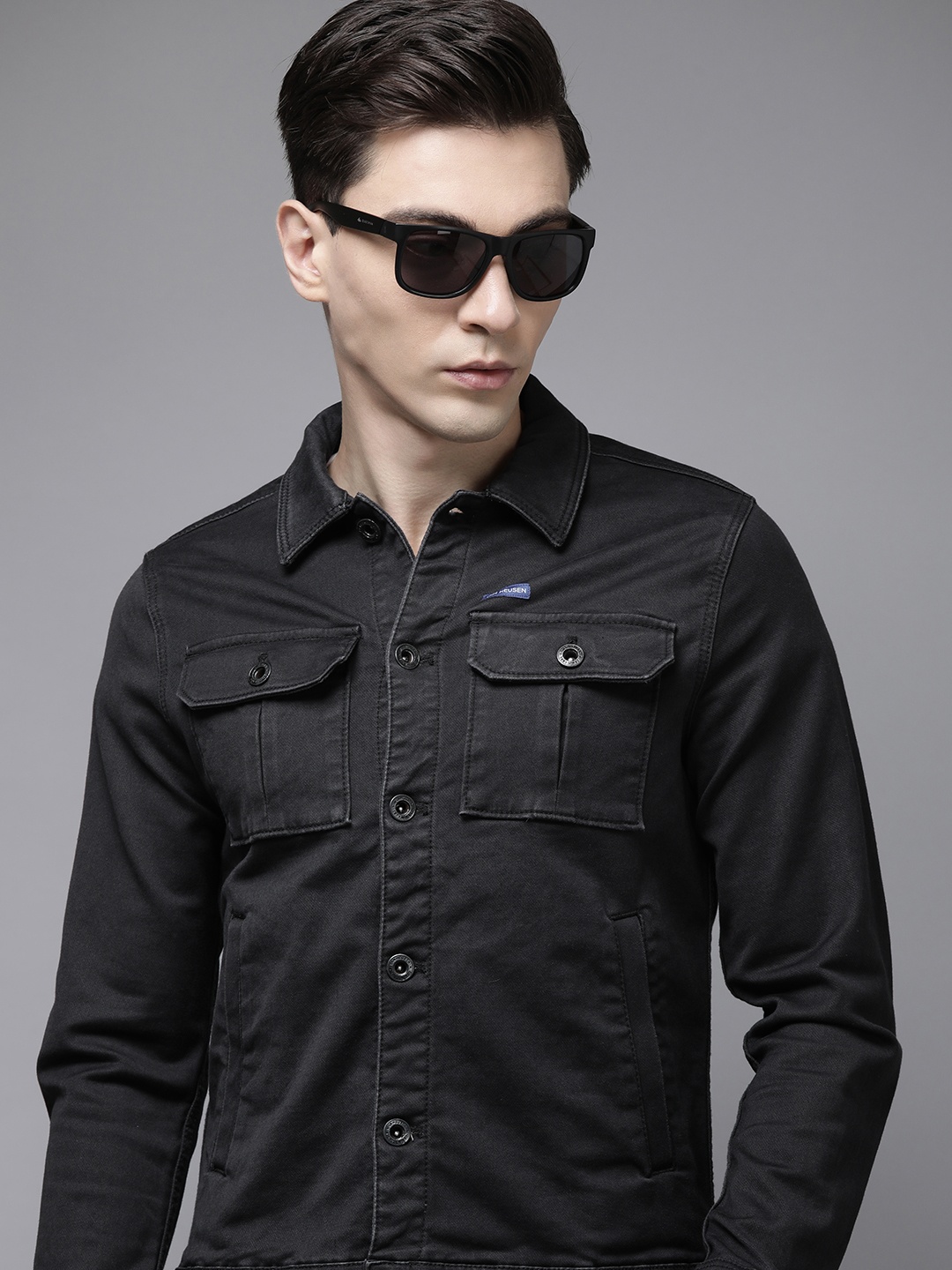 

VAN HEUSEN DENIM LABS Men Solid Denim Jacket, Navy blue