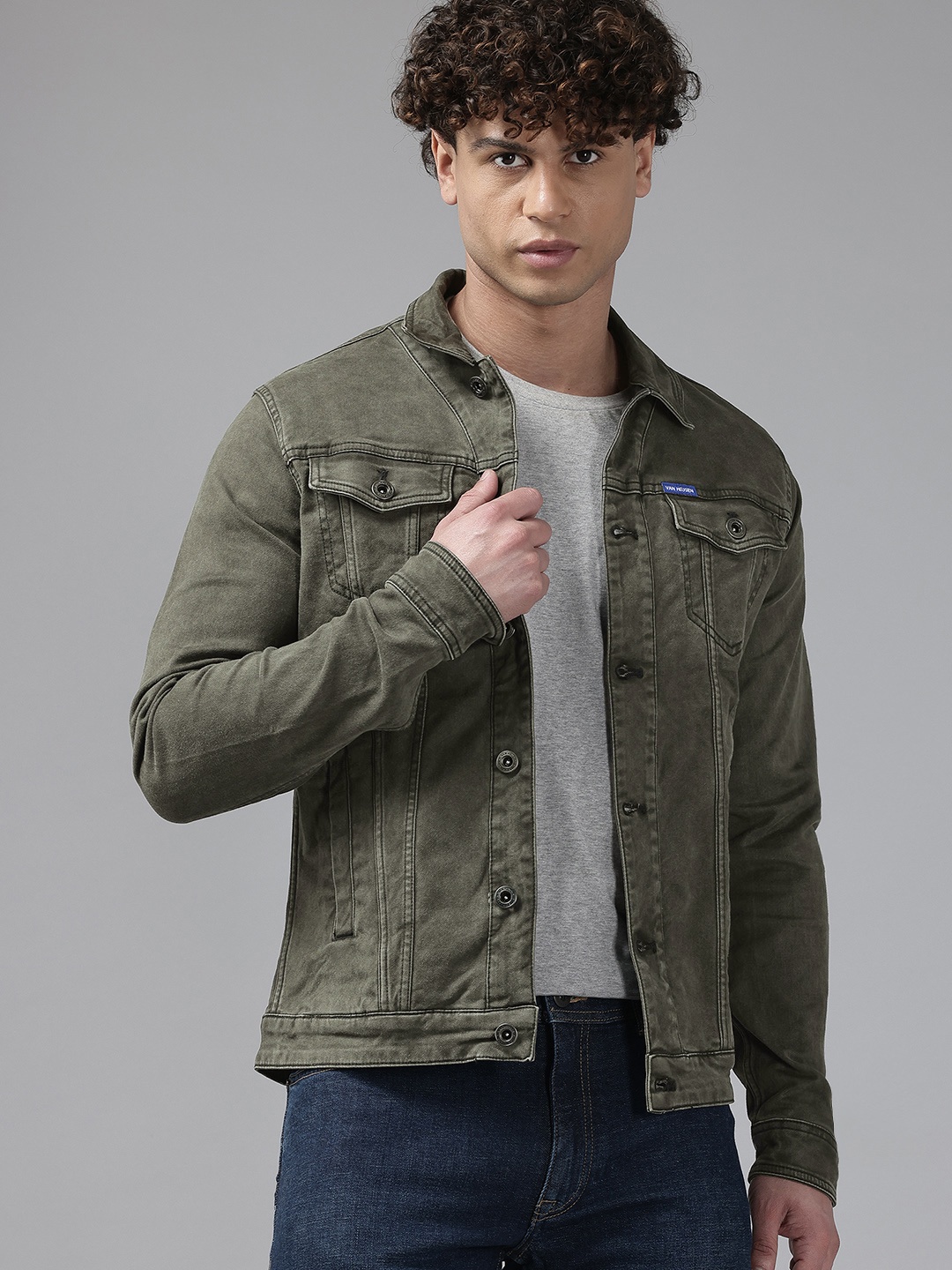 

VAN HEUSEN DENIM LABS Men Pure Cotton Denim Jacket, Olive