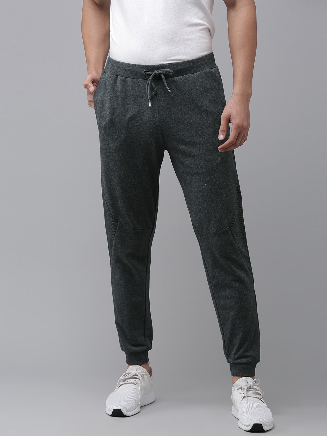 

Van Heusen Sport Men Charcoal Grey Solid Slim Fit Mid-Rise Joggers with Mesh Detail