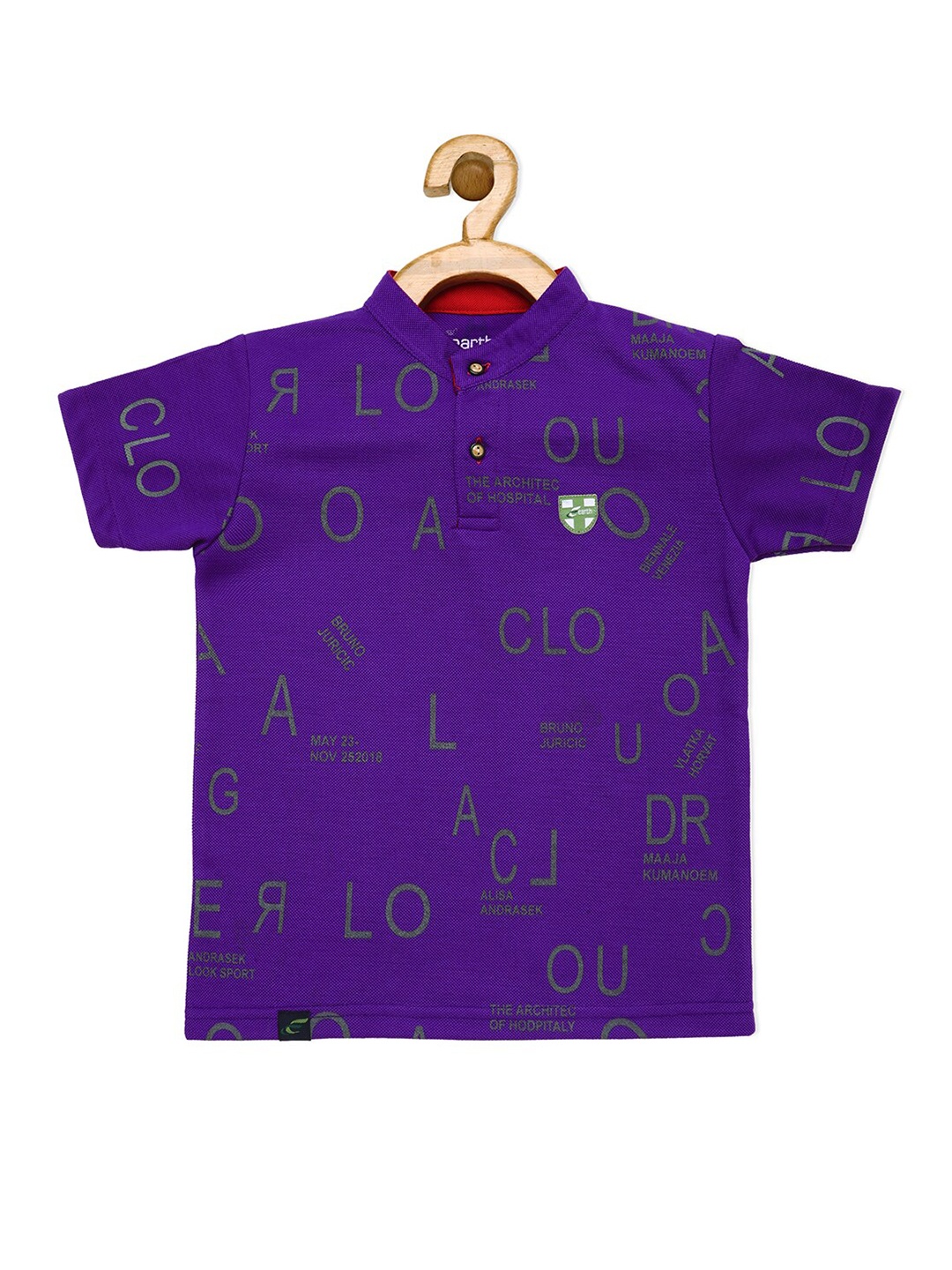 

earth conscious Boys Purple Typography Printed Pure Cotton Polo Collar T-shirt