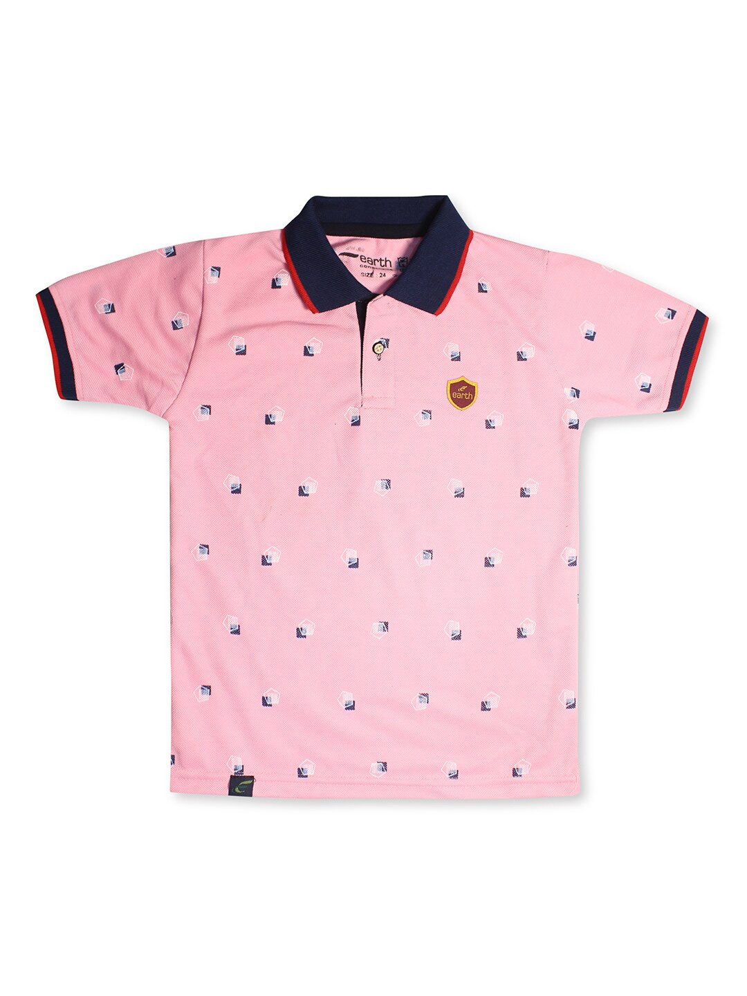 

earth conscious Boys Pink & Blue Printed Polo Collar T-shirt