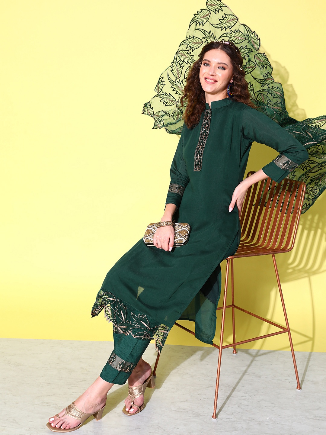 

Indo Era Women Green Ethnic Motifs Kurta With Trousers & Dupatta
