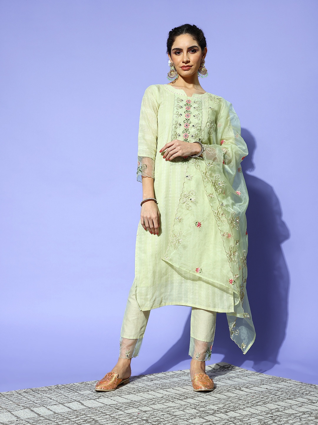

Indo Era Women Green Cotton Blend Pakistani Suit Kurta Set