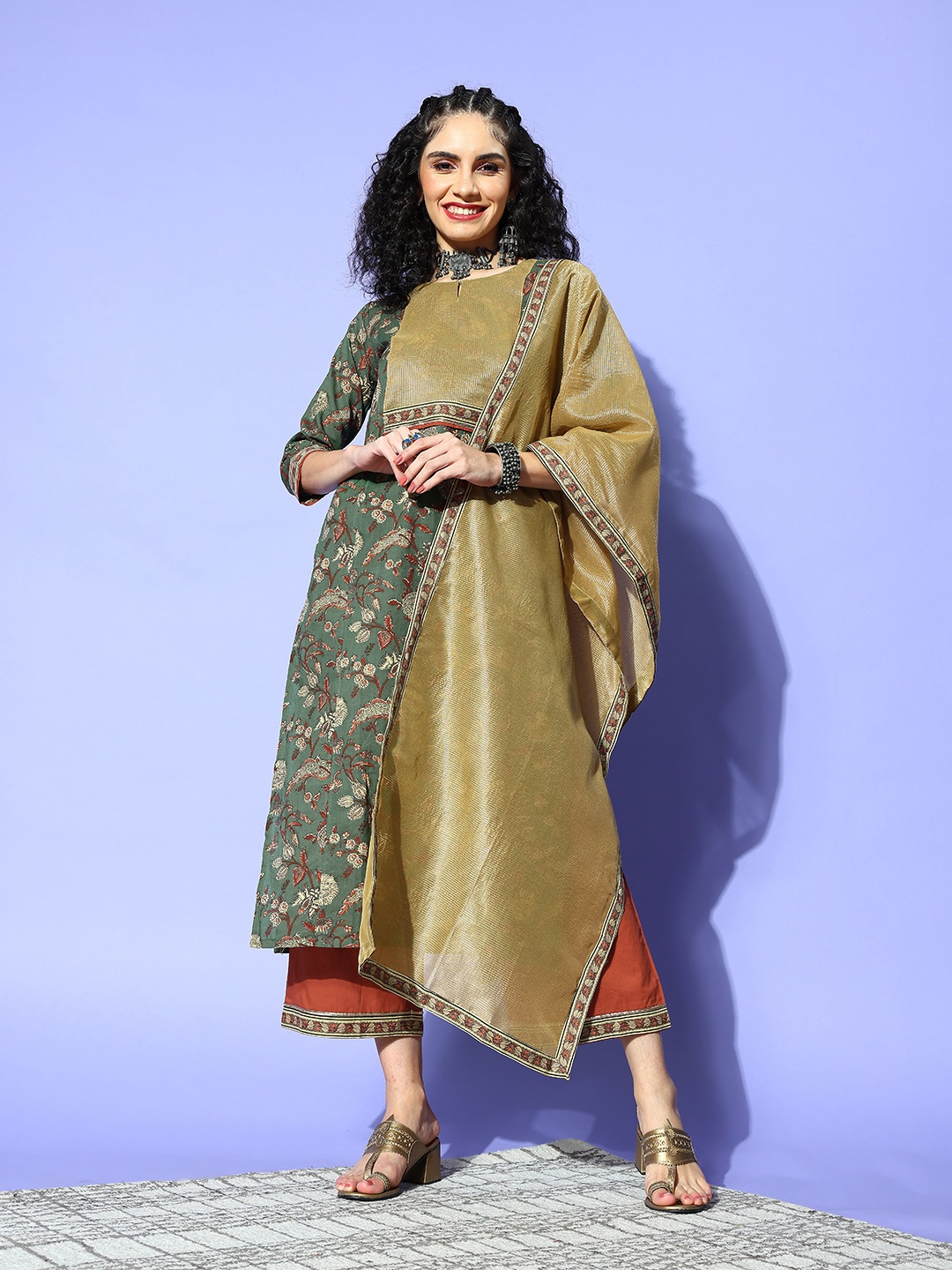 

Indo Era Women Olive Pure Cotton Pakistani Suit Kurta Set
