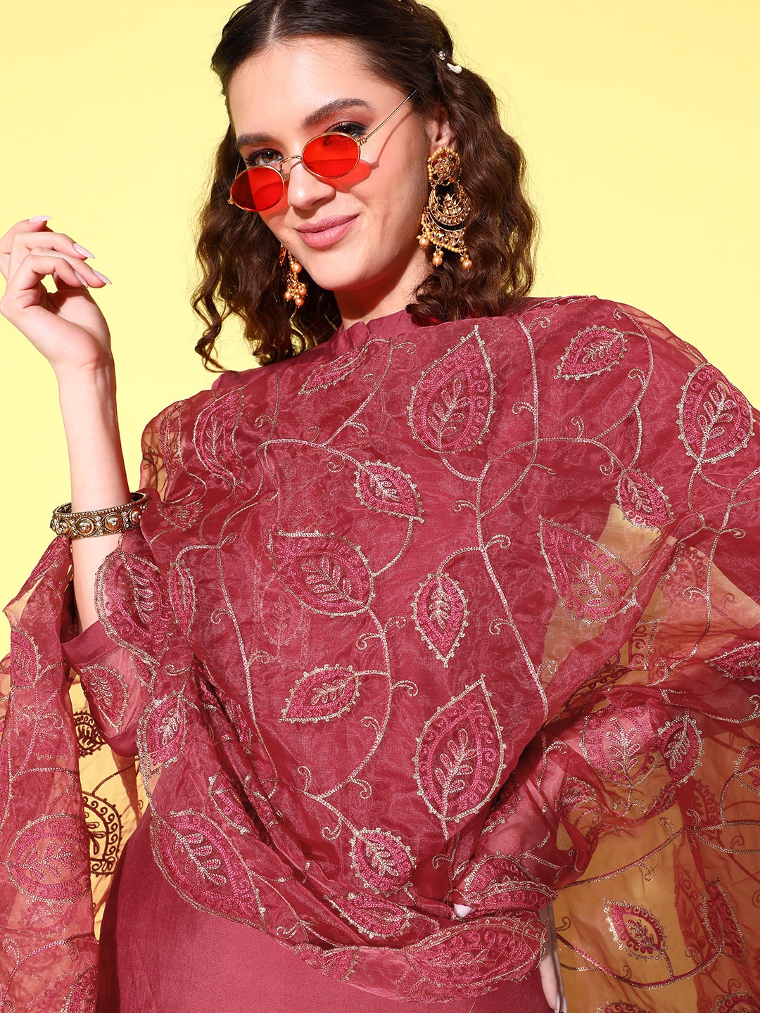 

Indo Era Women Red Ethnic Motifs Kurta With Trousers & Dupatta
