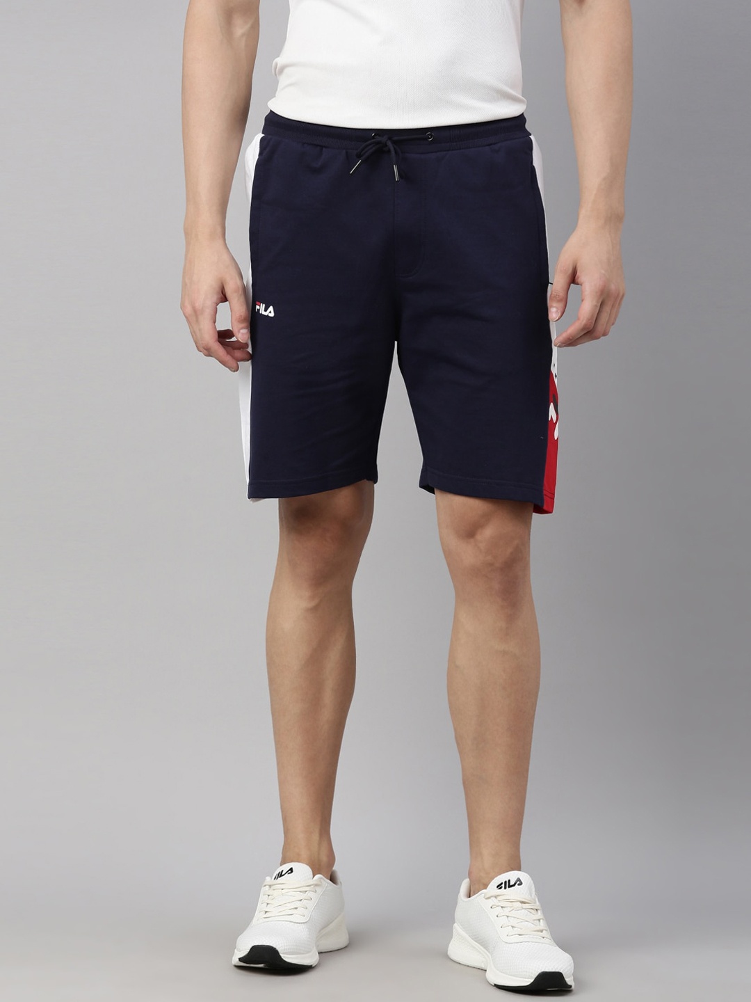 

FILA Men Navy Blue Solid Training or Gym Cotton Sports Shorts