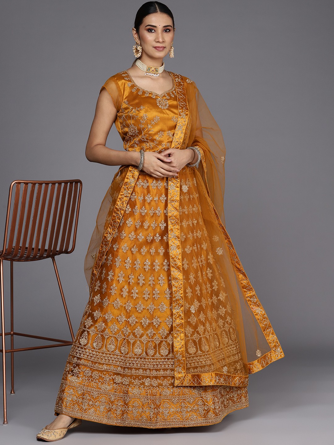

Chhabra 555 Mustard Yellow Semi-Stitched Lehenga & Unstitched Blouse With Dupatta