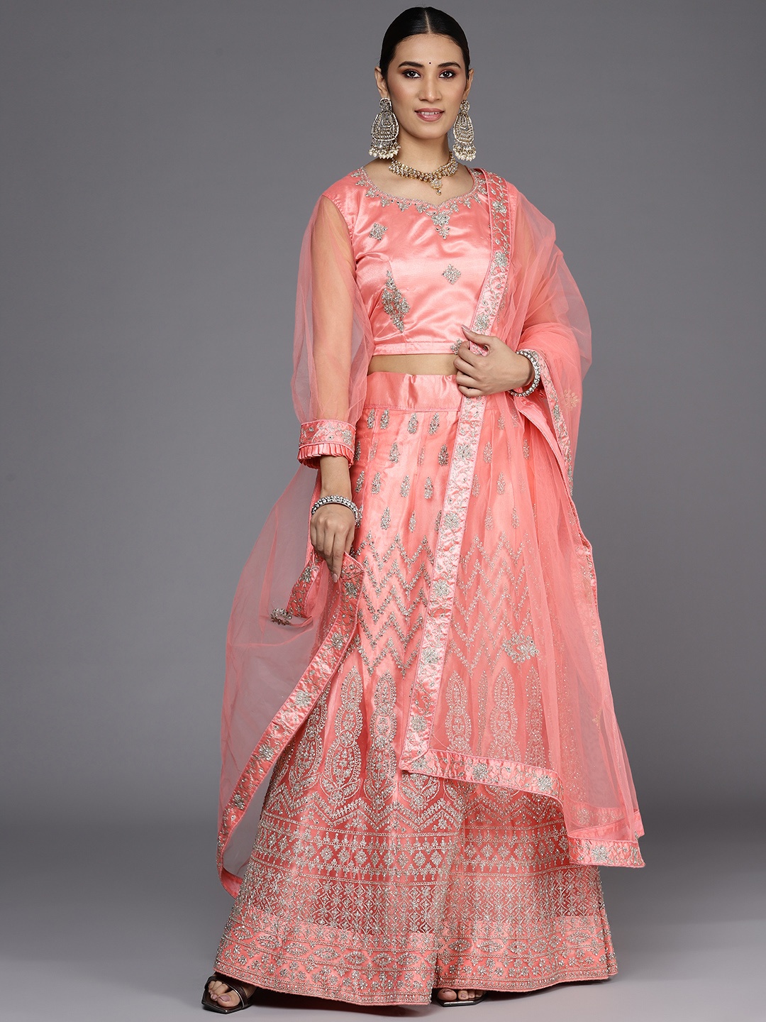 

Chhabra 555 Pink Embellished Semi-Stitched Lehenga & Unstitched Blouse With Dupatta