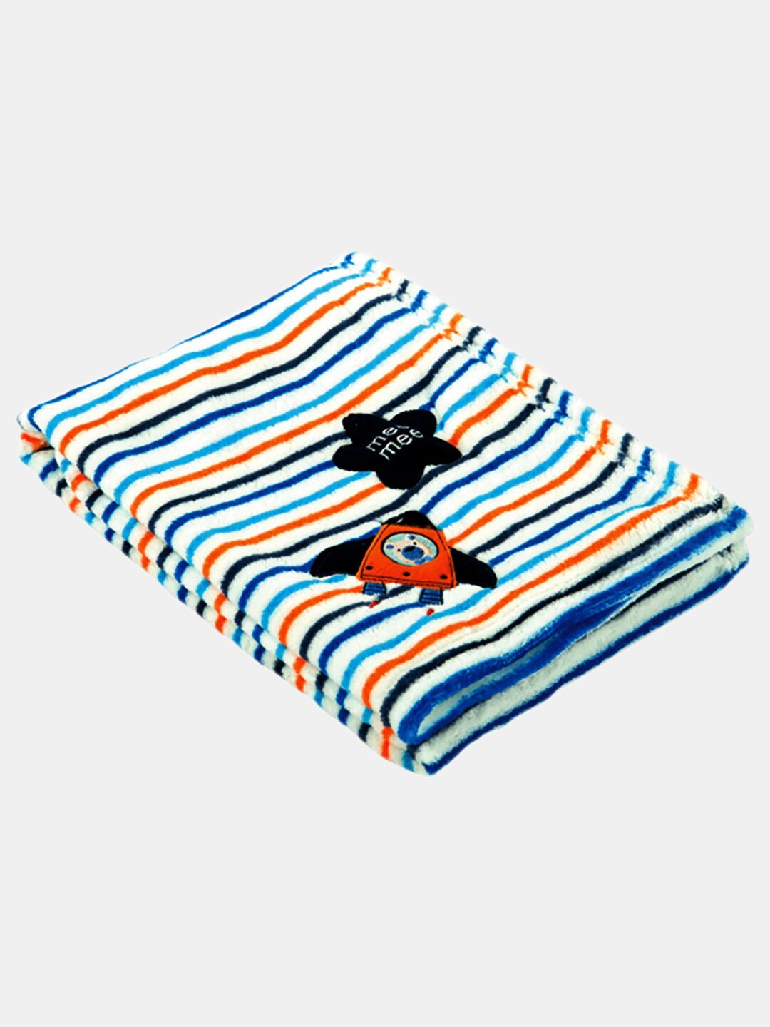 

MeeMee White & Orange Striped AC Room 300 GSM Single Bed Blanket