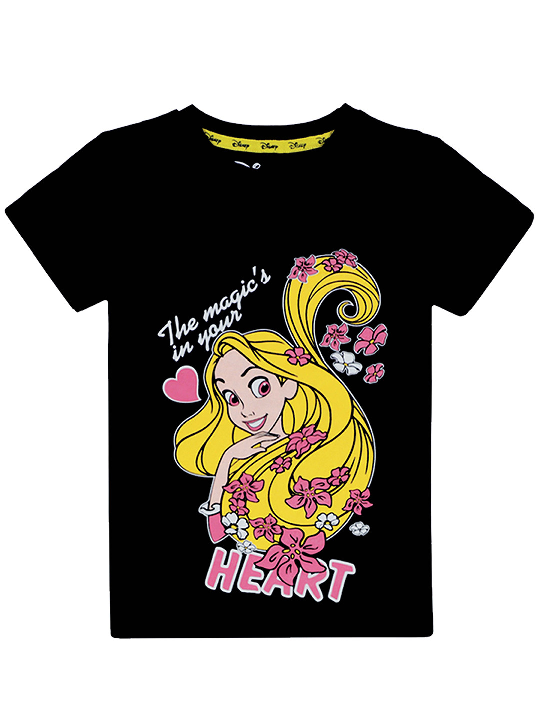 

KINSEY Girls Black & Yellow Rapunzel Printed T-shirt