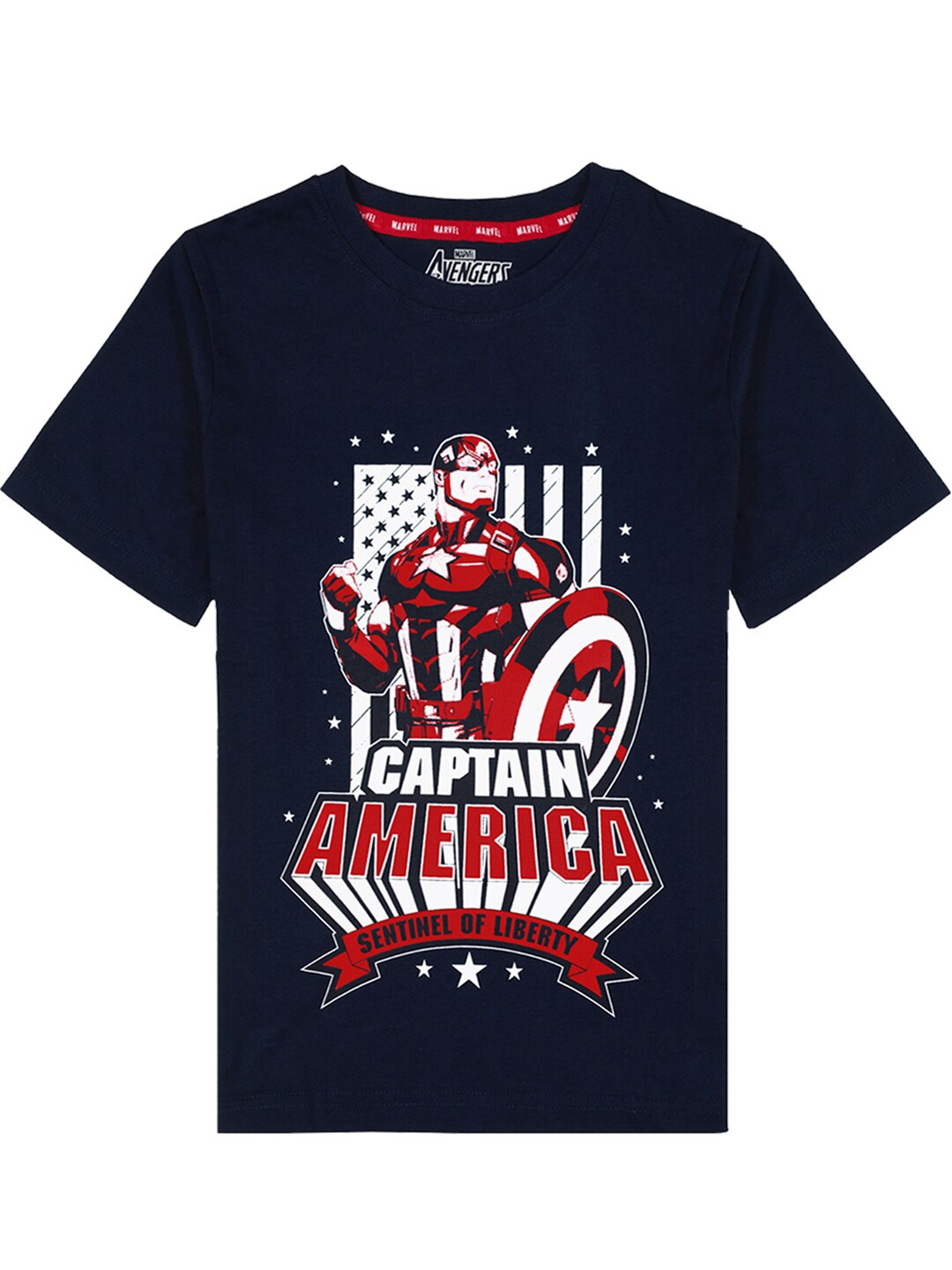 

KINSEY Boys Navy Blue & Red Captain America Printed Cotton T-shirt