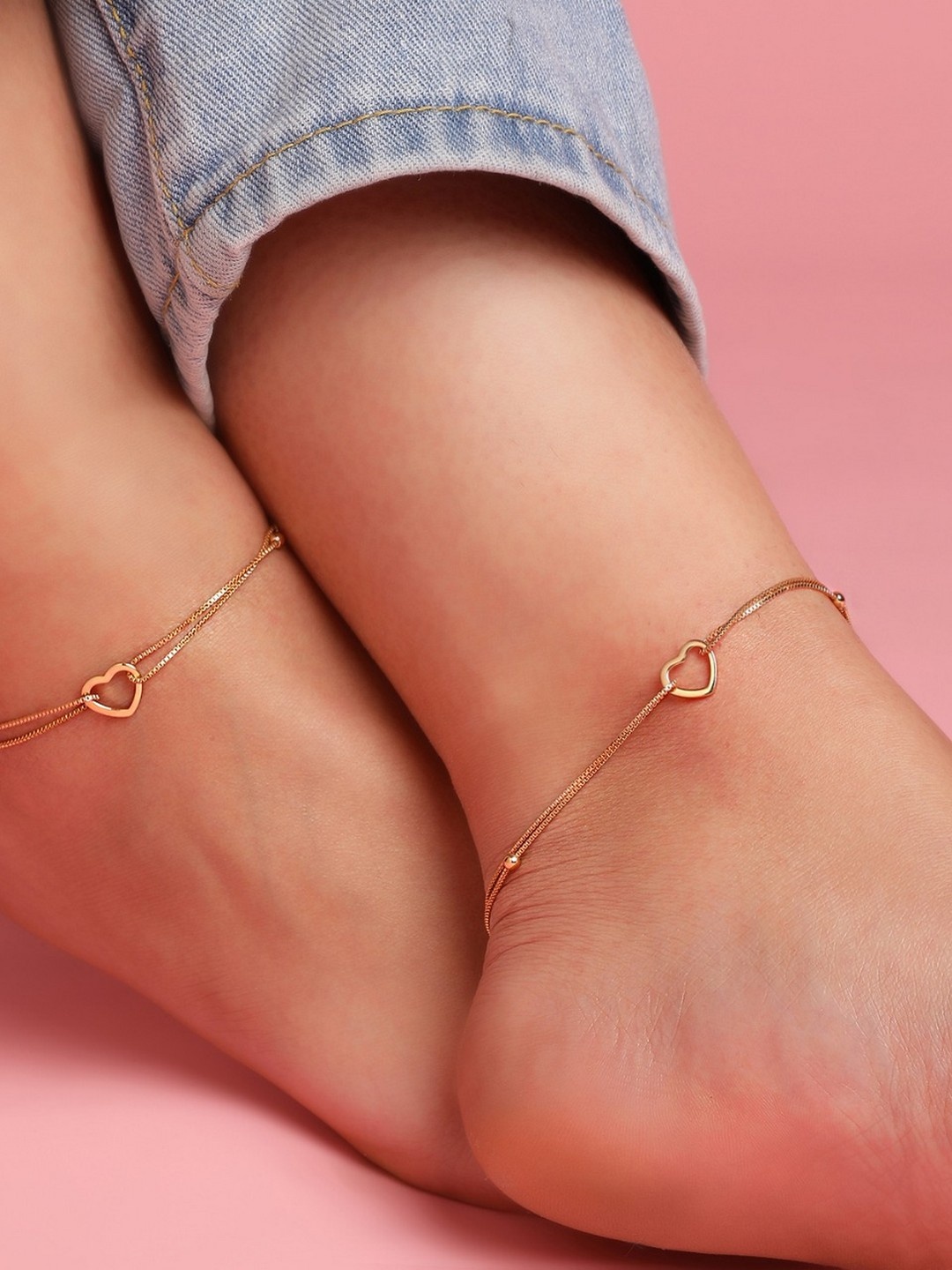 

Zavya Women Pack Of 2 Rose Gold-Toned 925 Sterling Silver Anklet