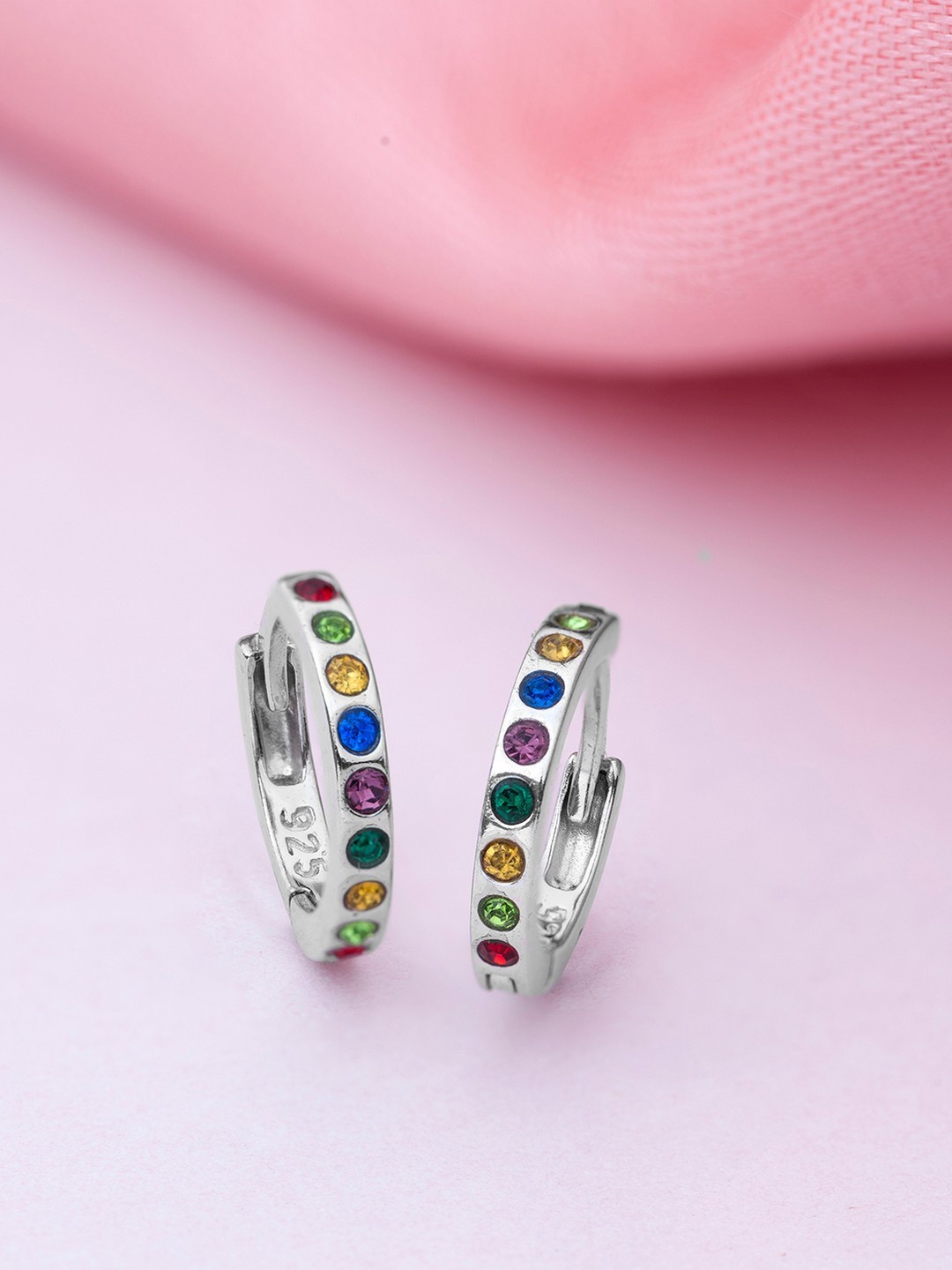 

Zavya Tiny Rainbow Stone 925 Silver Hoop Earrings