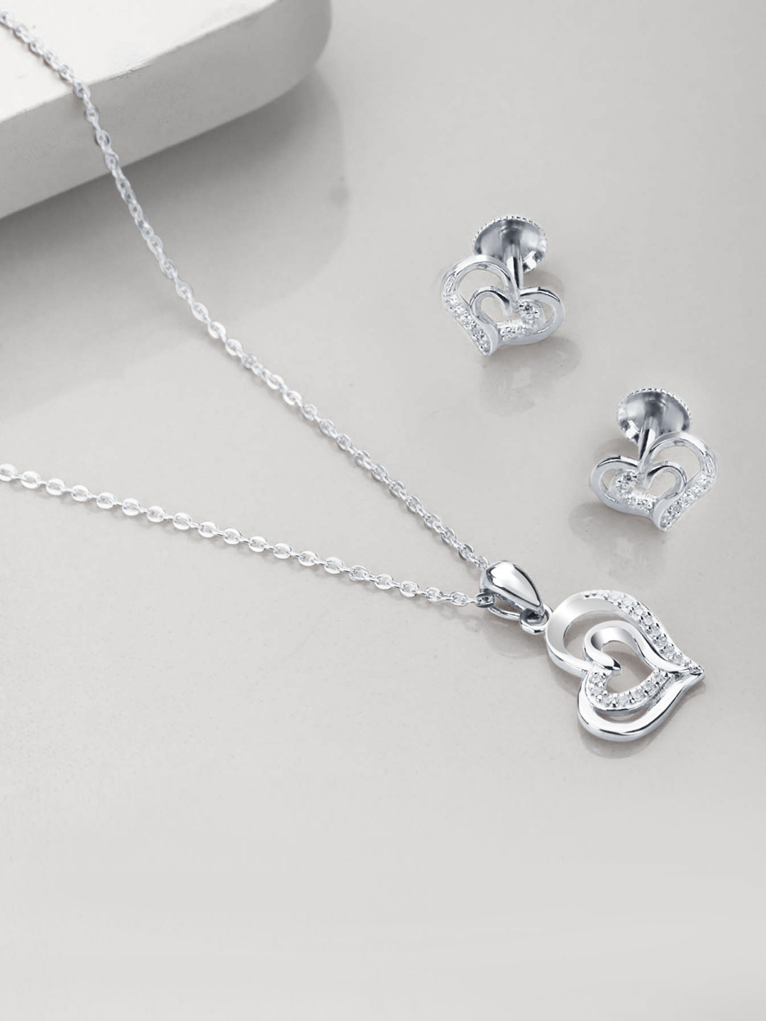 

Zavya Nested Heart Silver 925 Sterling Silver Cubic Zirconia Jewellery Set
