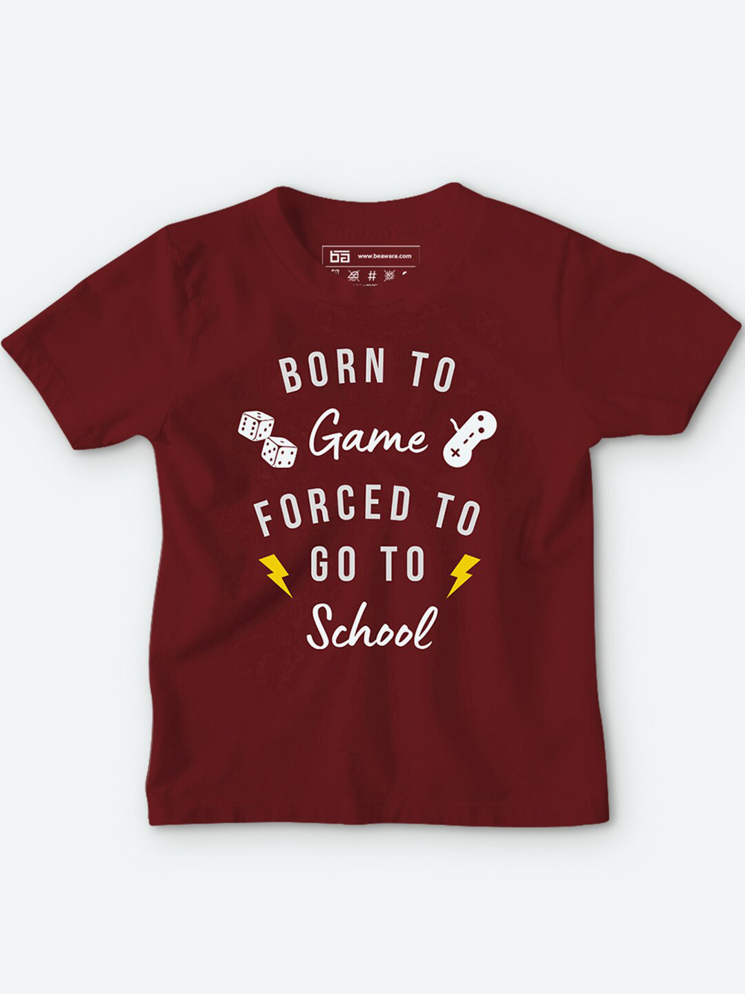 

BE AWARA Kids Maroon Typography Printed Applique T-shirt