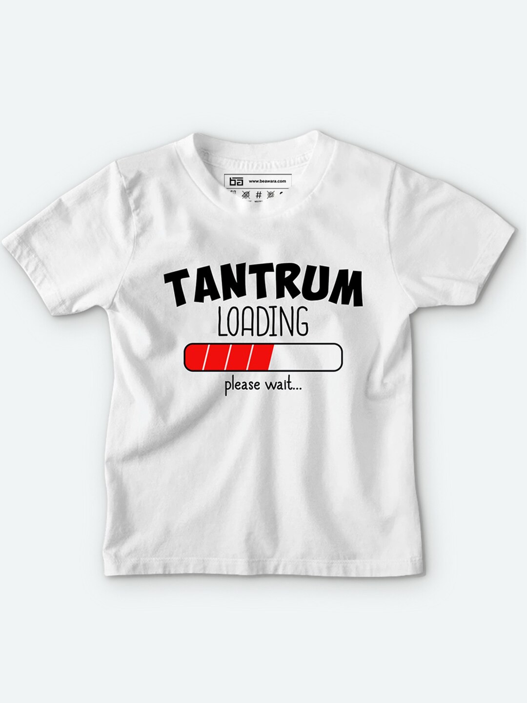 

BE AWARA Kids White & Red Typography Printed T-shirt