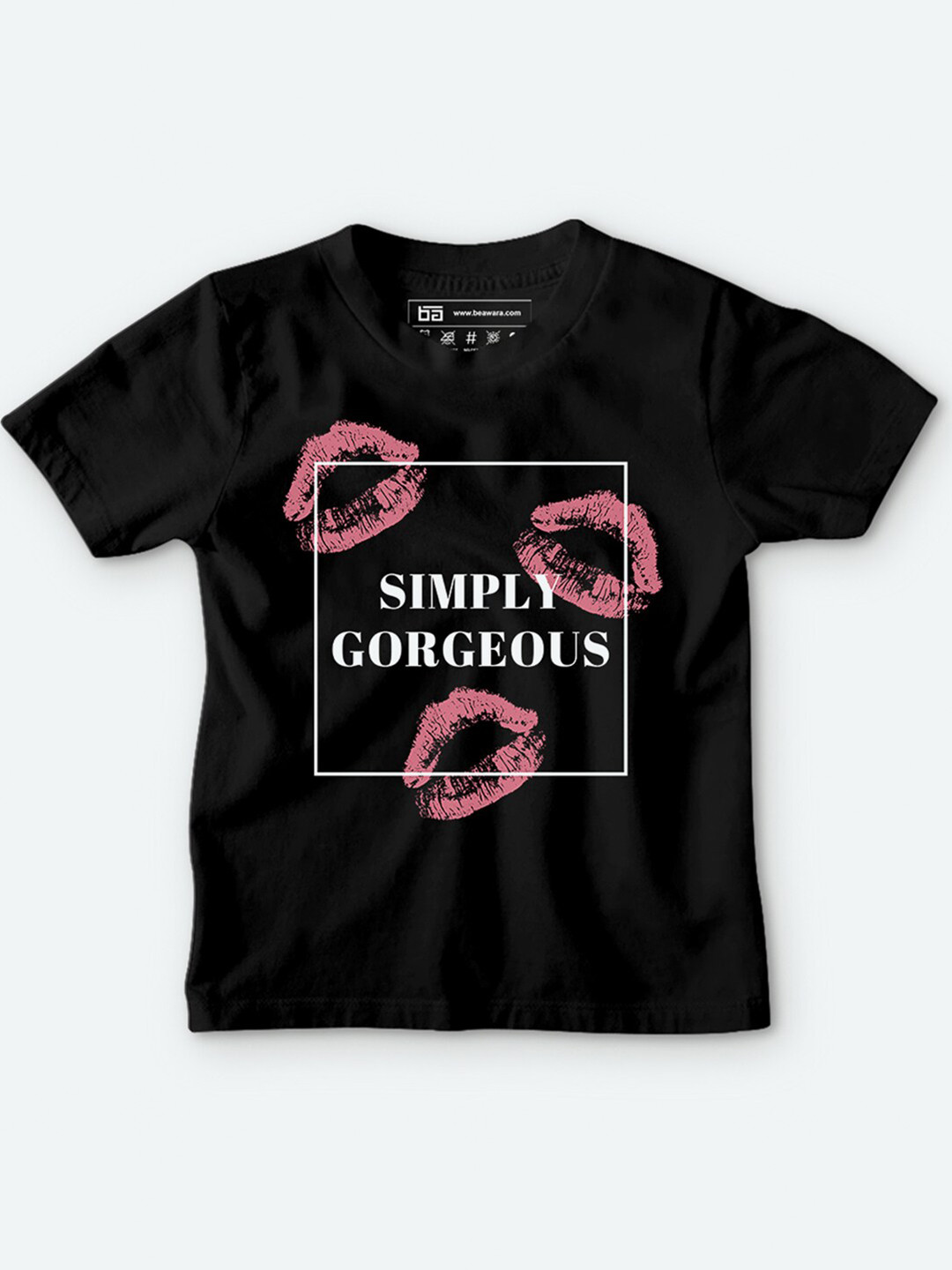 

BE AWARA Kids Black & White Typography Printed T-shirt