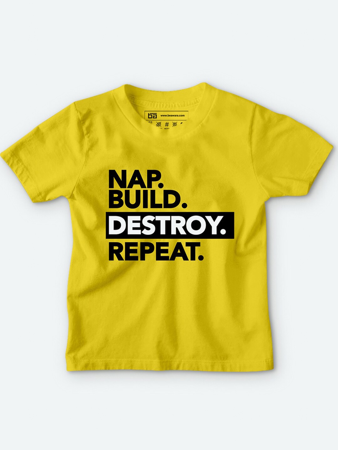 

BE AWARA Kids Yellow Typography Printed Cotton T-shirt