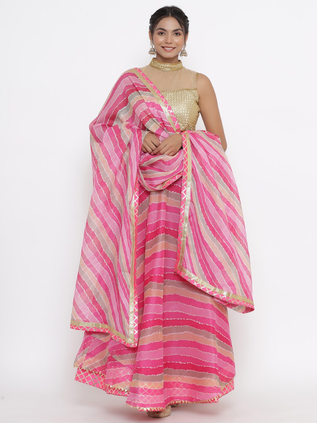 

Kesarya Pink & Gold-Toned Embellished Lehenga & Unstitched Blouse With Dupatta