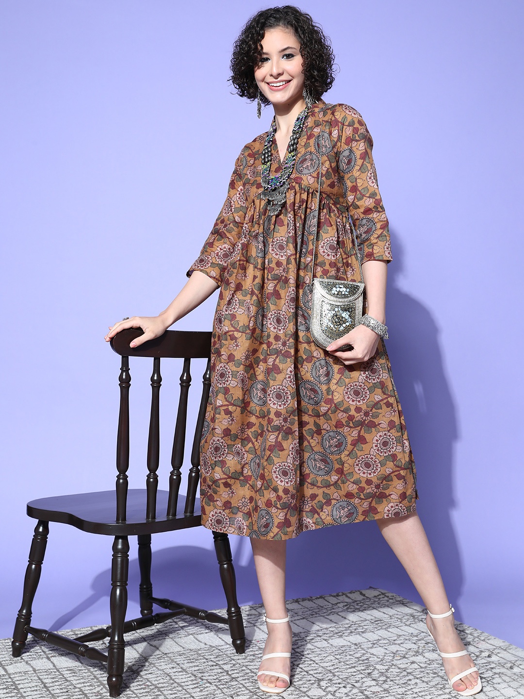 

InWeave Women Brown Ethnic Motifs Kalamkari 2.0 Dress