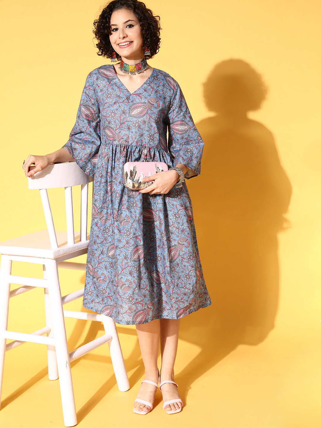 

InWeave Women Blue Ethnic Motifs Kalamkari 2.0 Dress