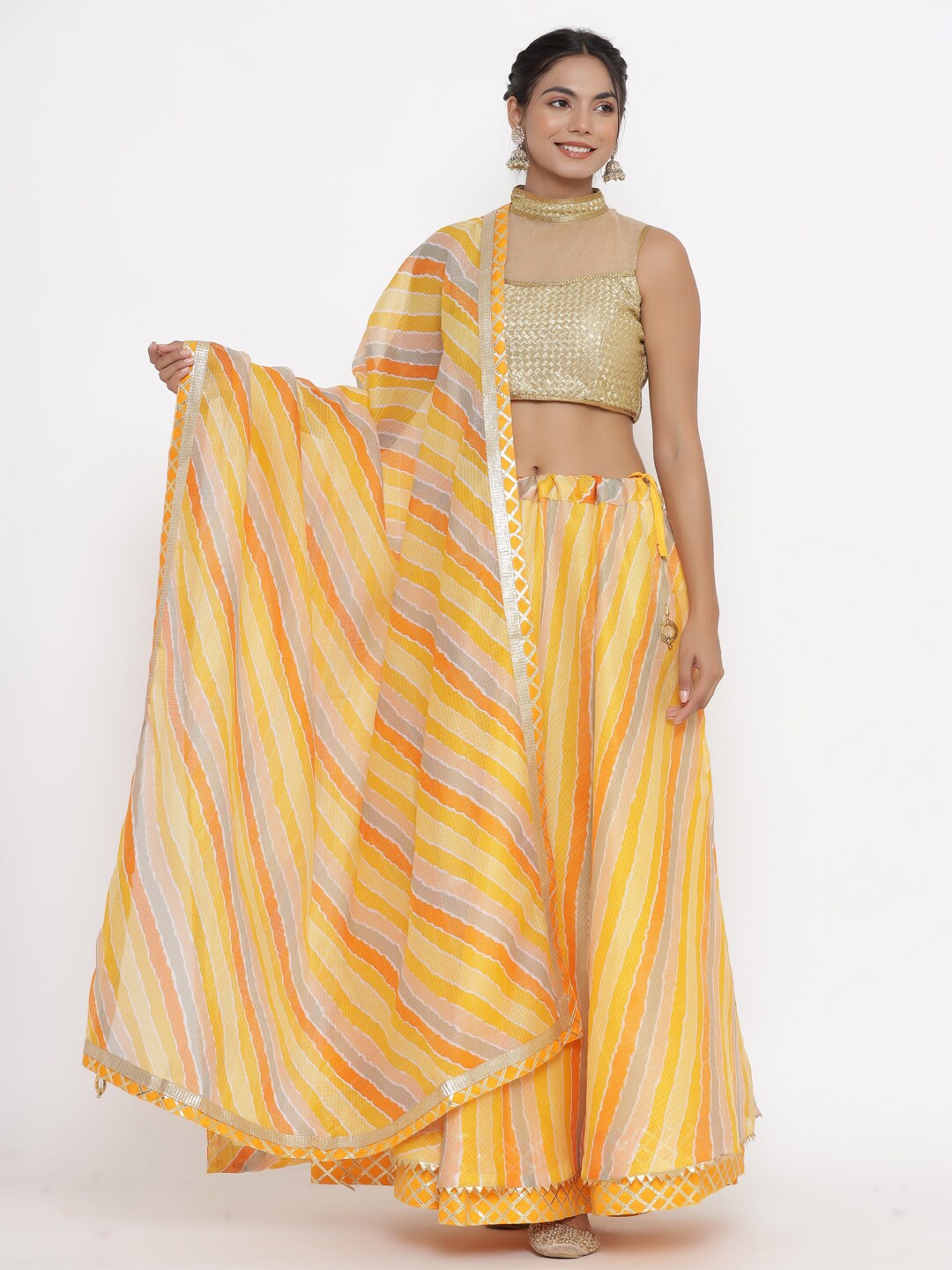 

Kesarya Yellow & Gold-Toned Semi-Stitched Lehenga & Unstitched Blouse With Dupatta
