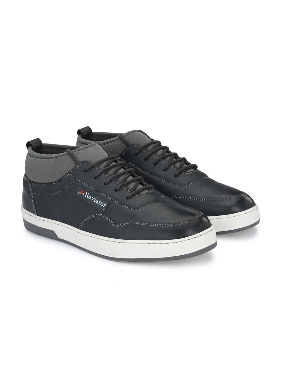 

Alleviater Men Grey Solid Leather Sneakers