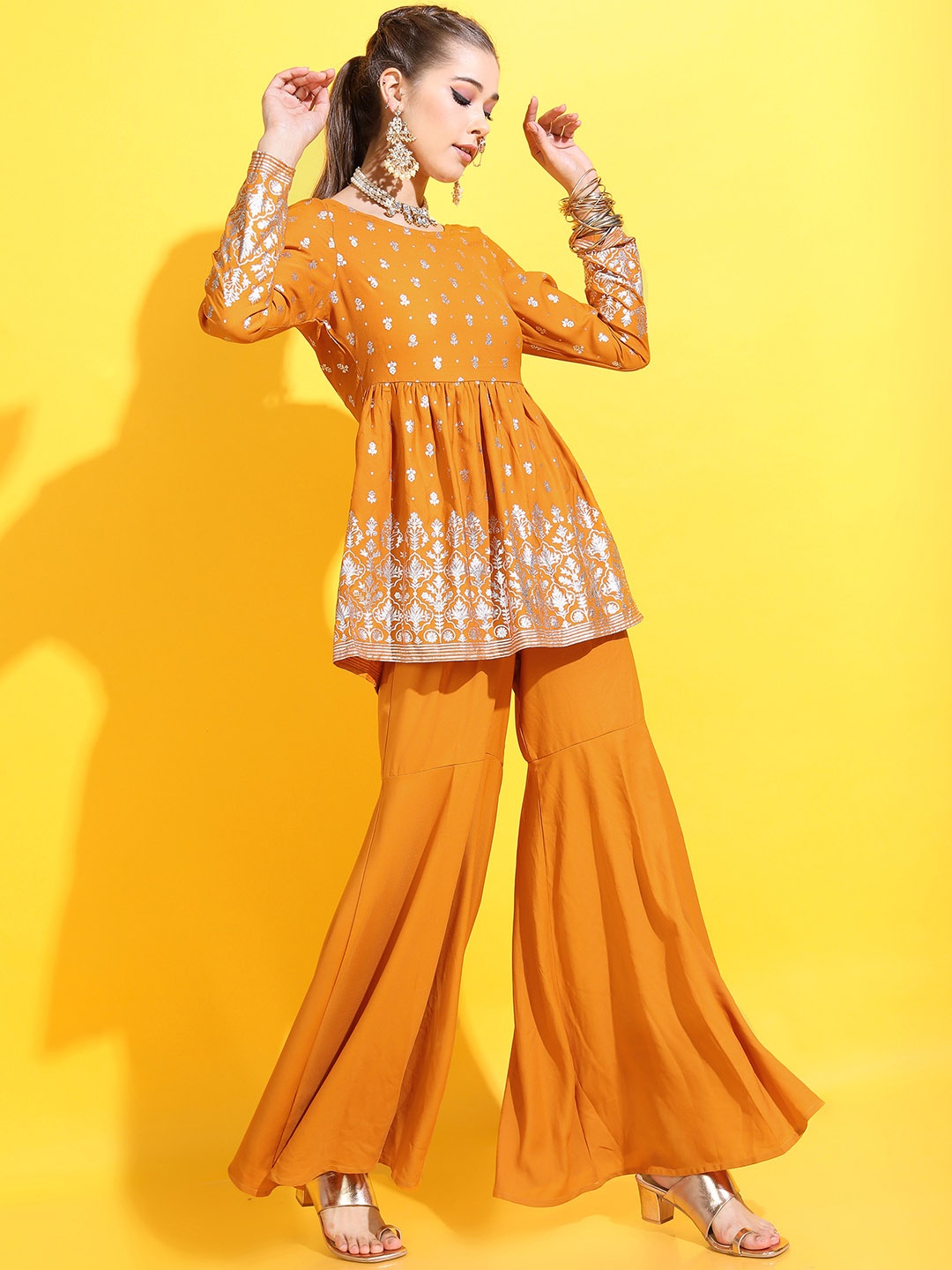 

Vishudh Women Ethnic Motifs Kurta with Palazzo & Dupatta, Yellow