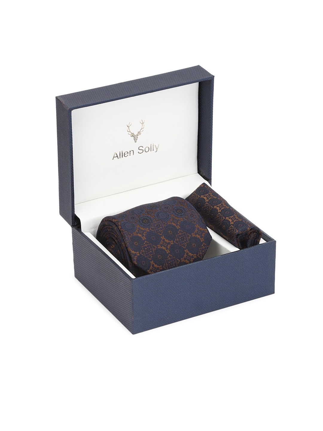 

Allen Solly Men Navy Blue Printed Tie and Pocket Square Accessory Gift Set