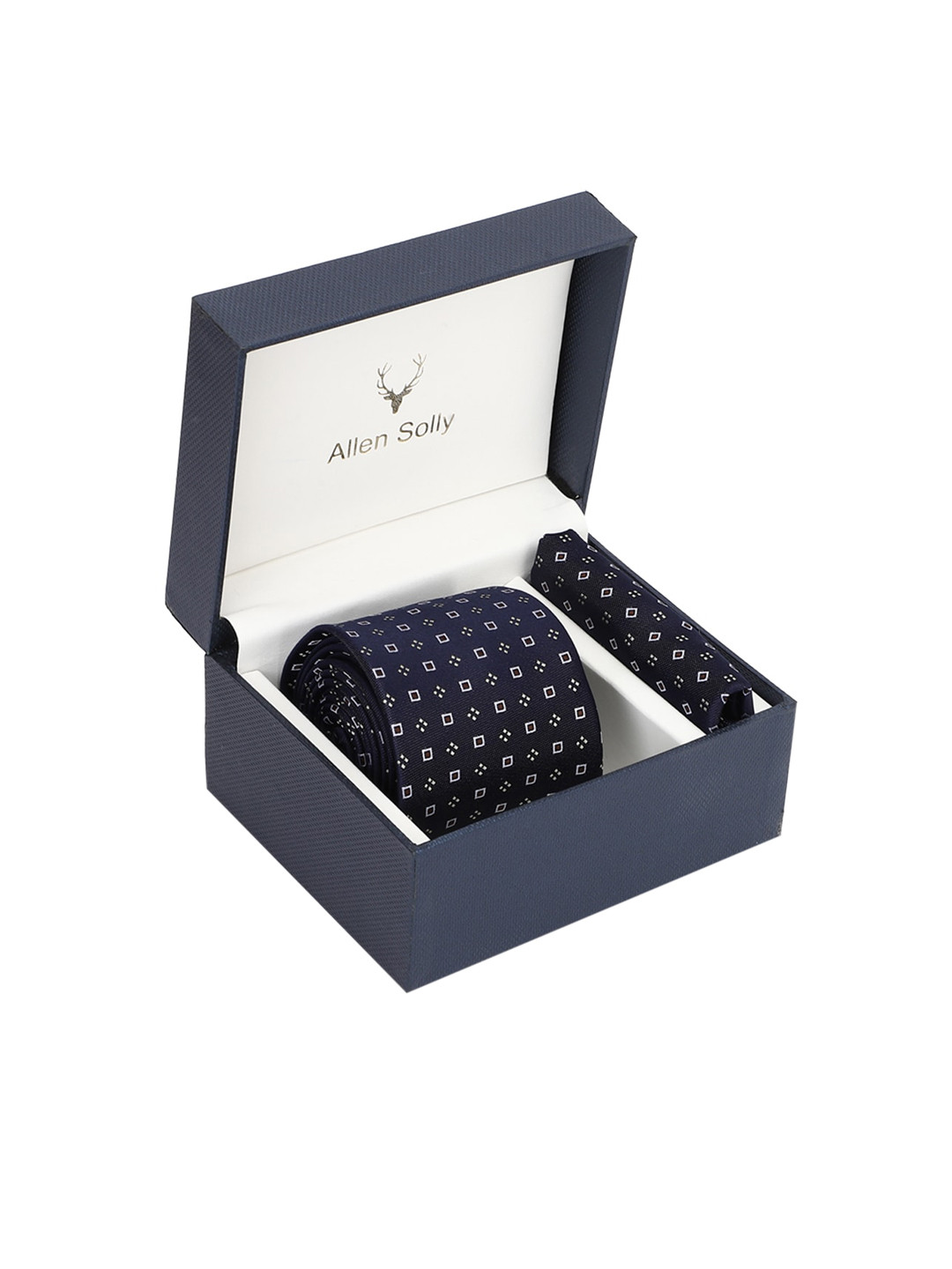 

Allen Solly Men Navy Blue Printed Tie & Pocket Square Accessory Gift Set