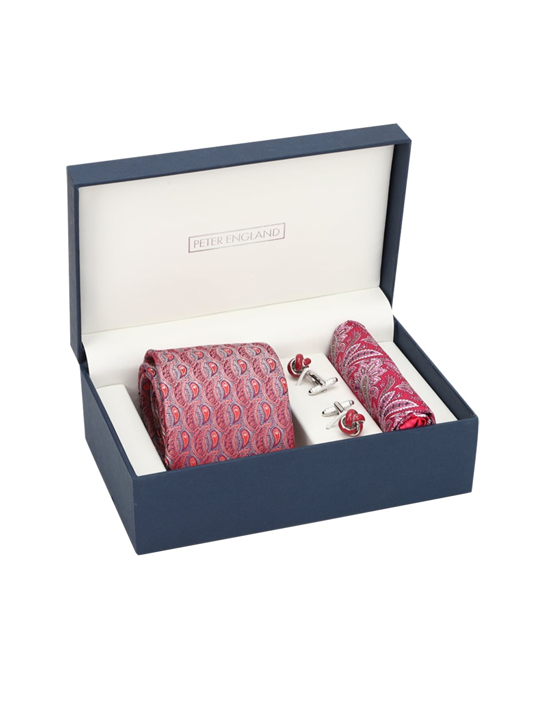 

Peter England Men Pink & Silver Printed Tie Pocket Square And Cufflink Accessory Gift Set