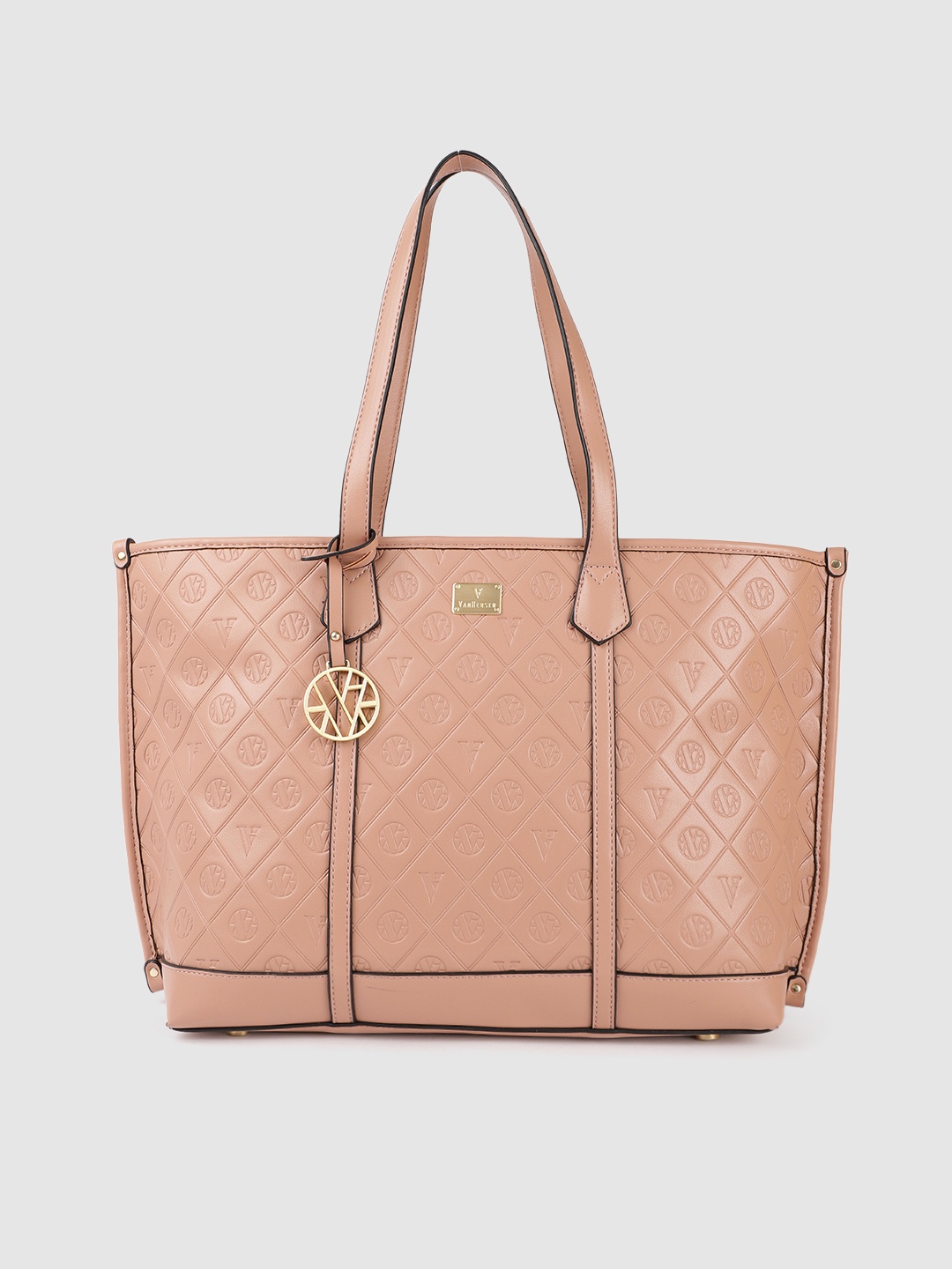 

Van Heusen Dusty Pink Brand Logo Printed Oversized Structured Shoulder Bag, Rose