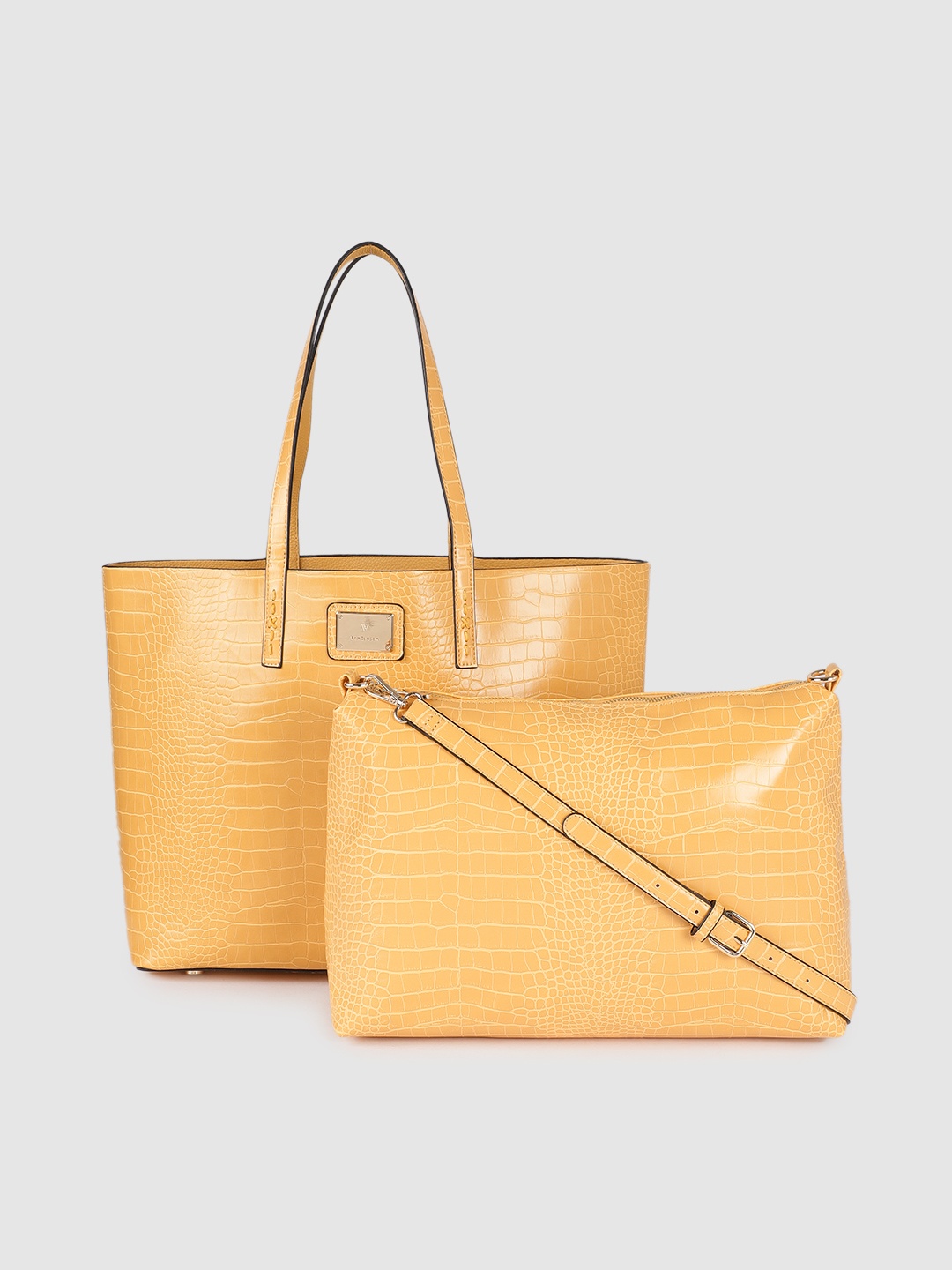 

Van Heusen Mustard Yellow Animal Textured Tote Bag