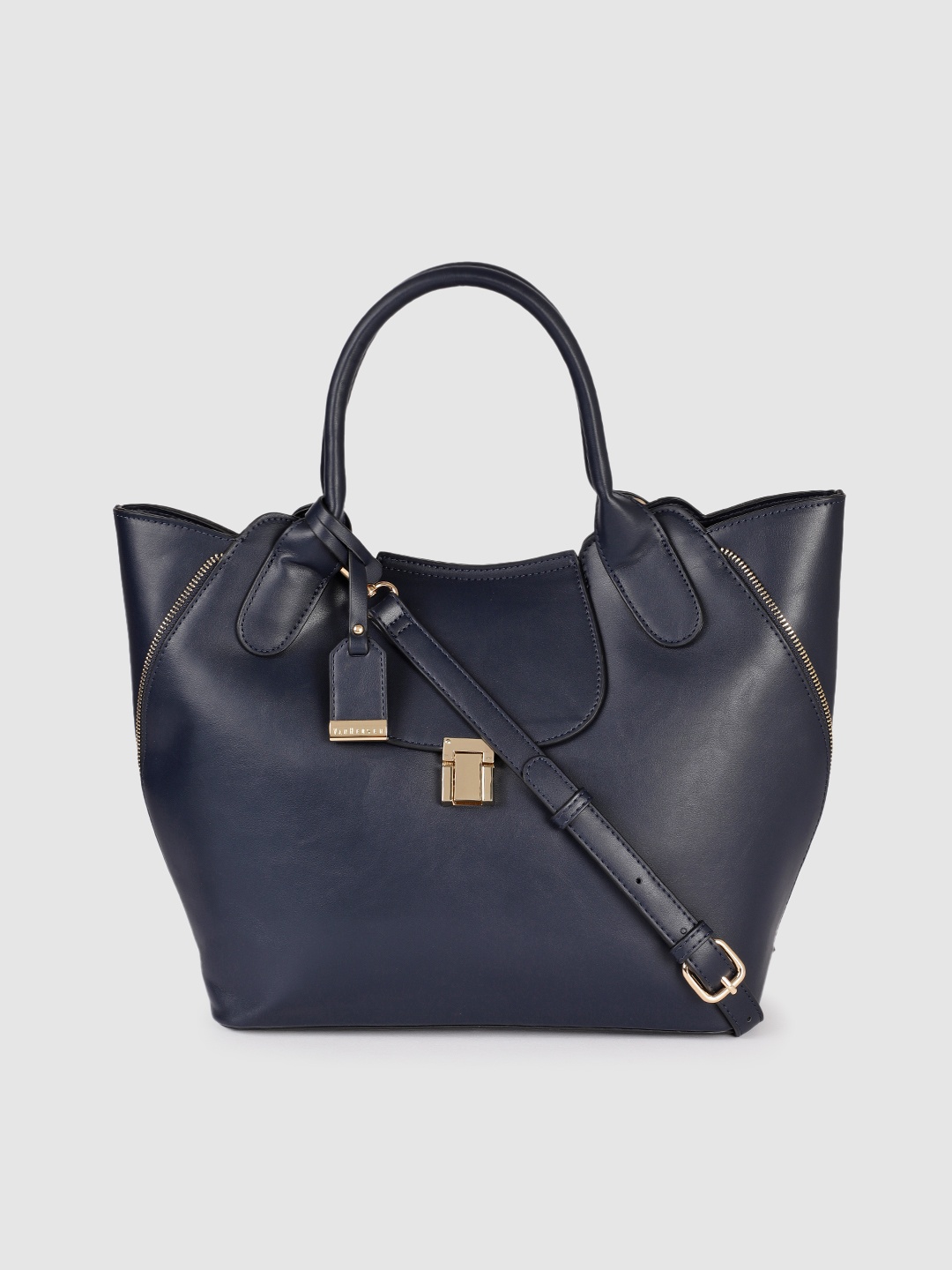 

Van Heusen Navy Blue Solid Structured Handheld Bag