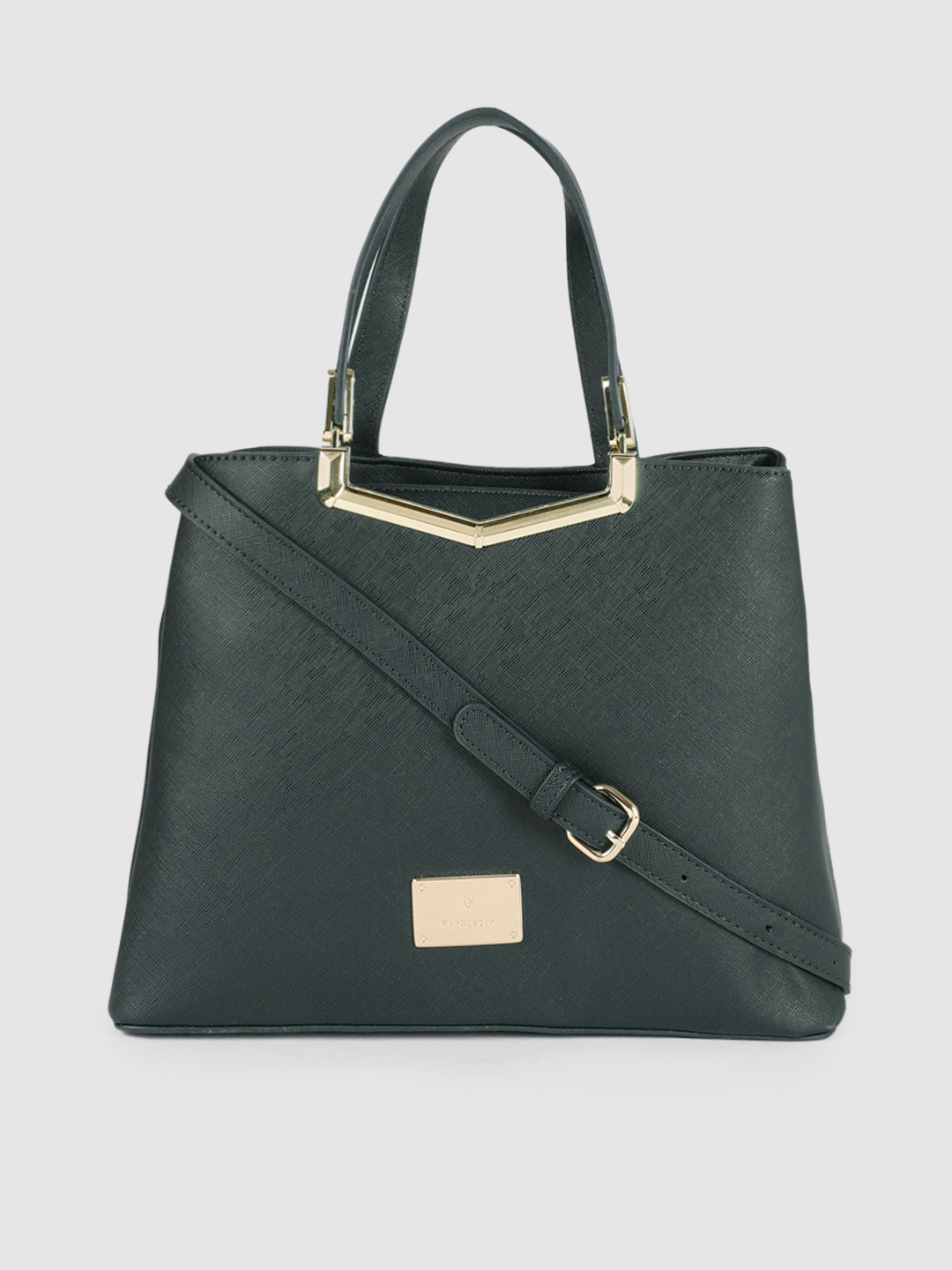 

Van Heusen Teal Green Solid Structured Handheld Bag